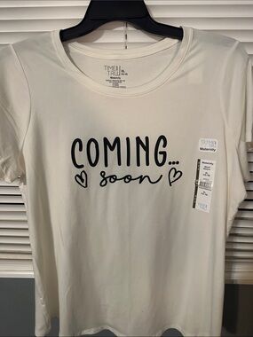 Time and Tru Ivory Maternity Tee with Black 'COMING... soon' Script